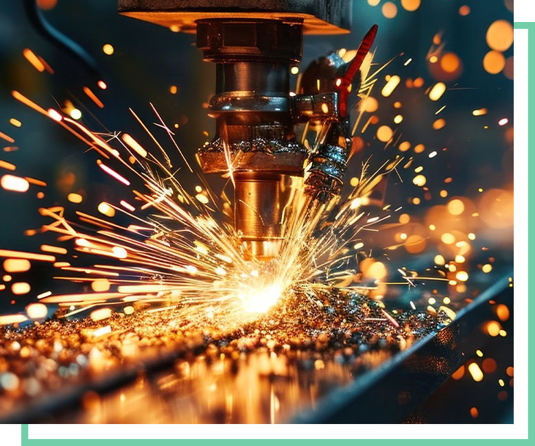 Sparks around a cutting head processing metal