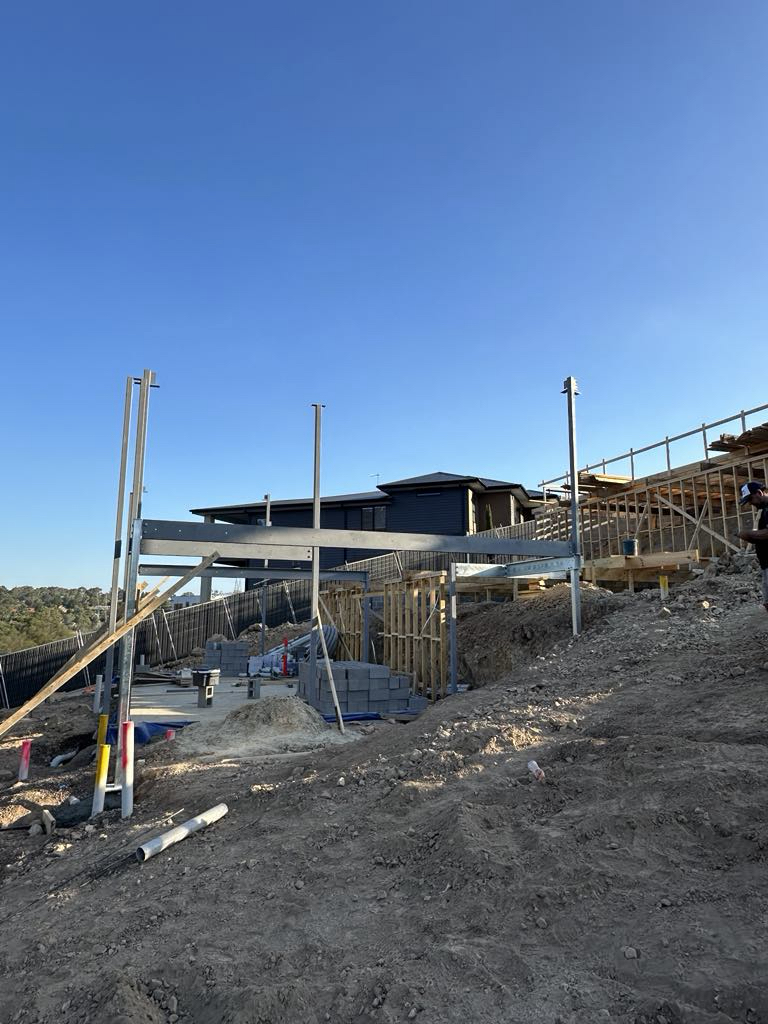 Structural steel frame viewed uphill at the Diamond Creek site