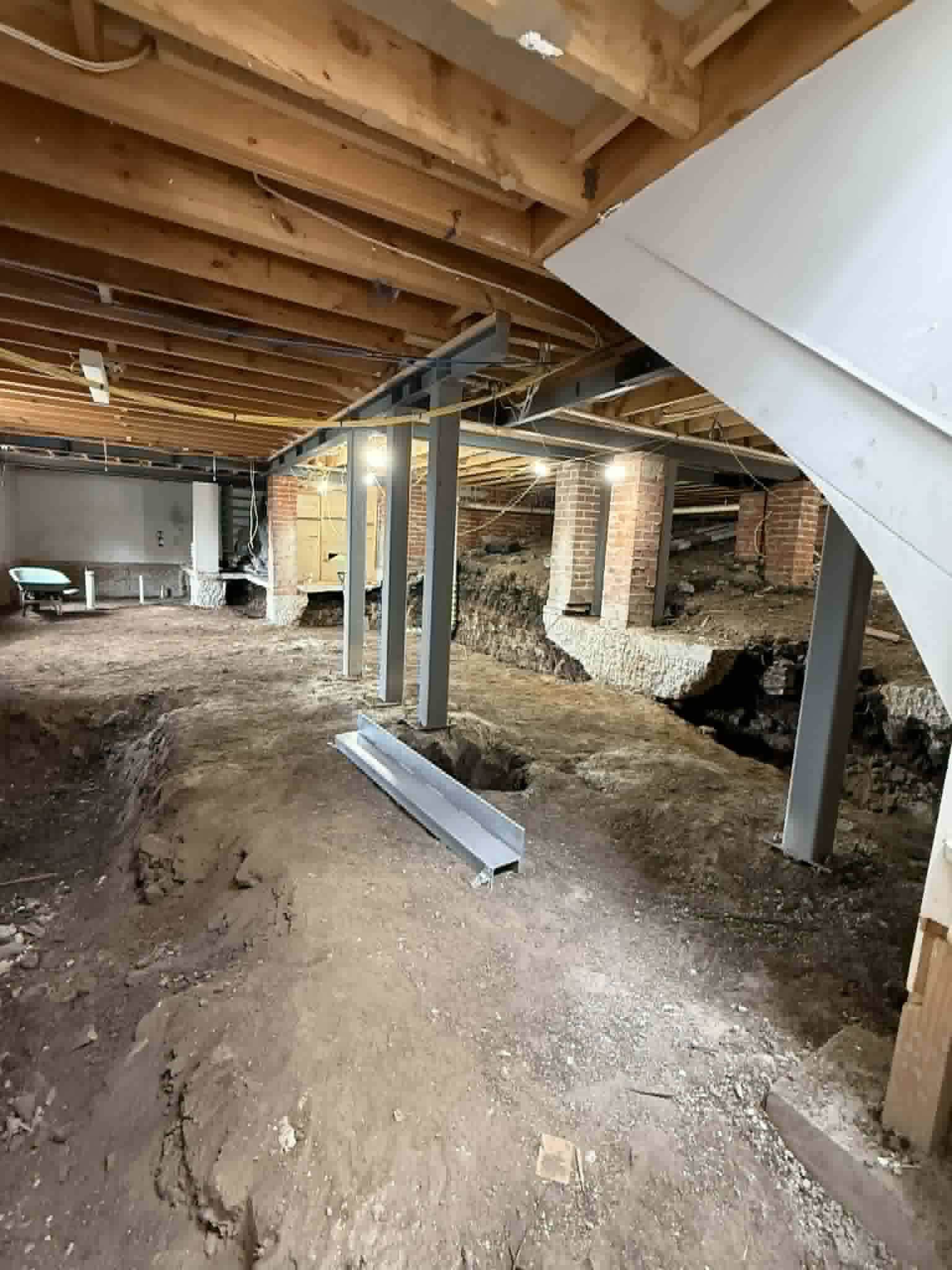 Steel columns supporting timber floor framing at Avondale Heights
