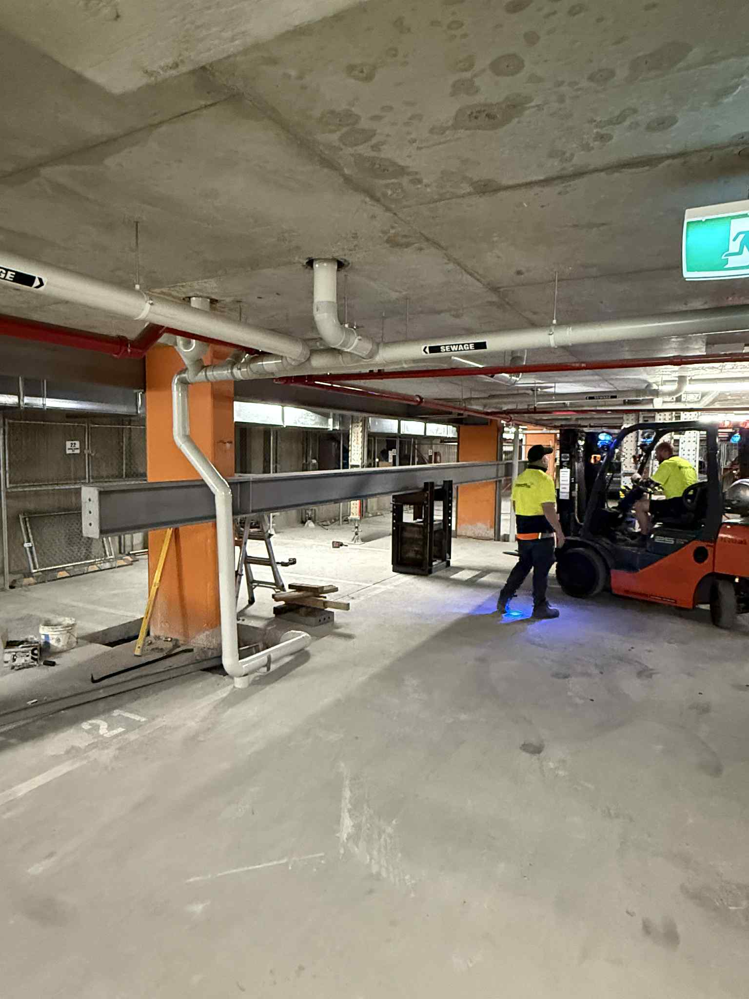 Steel beams and columns across the Glen Waverley building interior