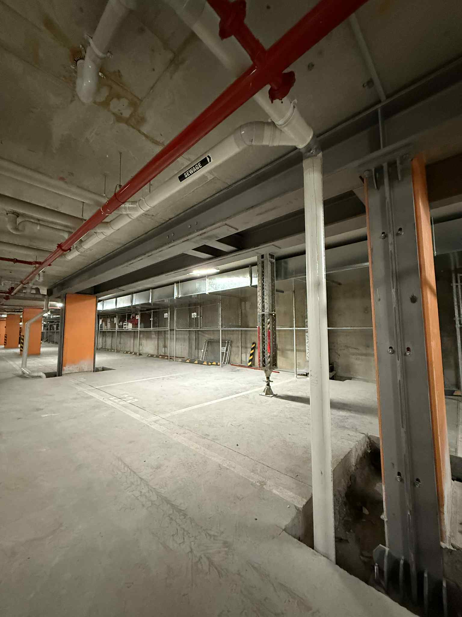 Steel support frame and ceiling pipework at Glen Waverley